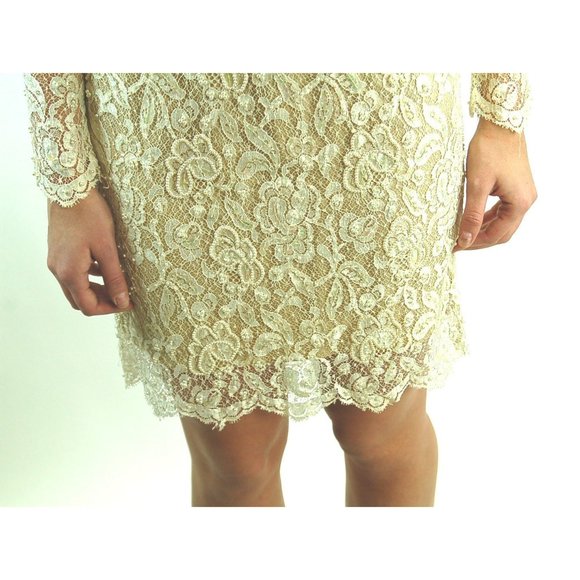 Lace dress with pearls and sequins ivory ecru lace short wedding dress - Picture 5 of 6